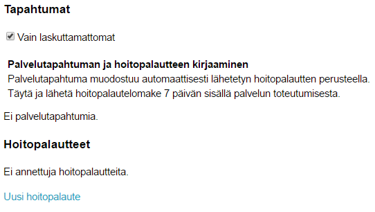 Palvelutapahtuman muodostaminen hoitopalautteen perusteella